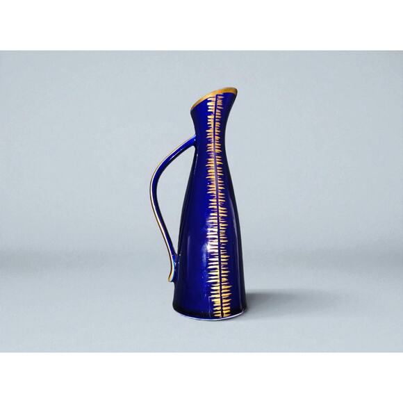 Handmolerei Blue Vase,Vintage MCM Hand Painted Dark Cobalt Blue Echt Kobalt - Picture 4 of 5